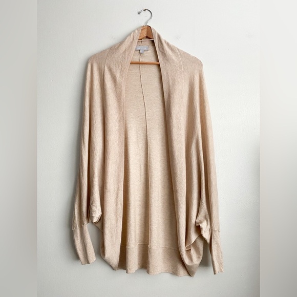 Kimono Dolman Wool Cotton Sweater Cardigan Beige Relaxed Boho Cottage Minimalist - Picture 5 of 8